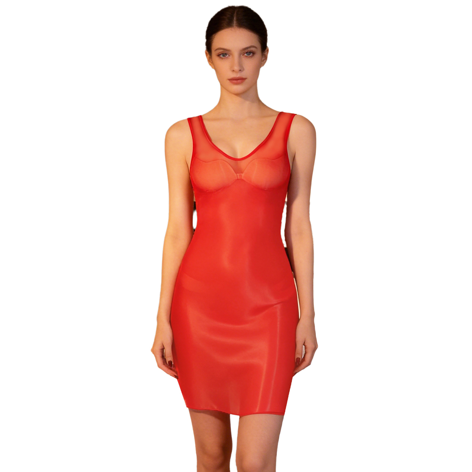 Babydoll Chemise Night - Kadın Parlak Şeffaf Vücut Hatlarını Gösteren