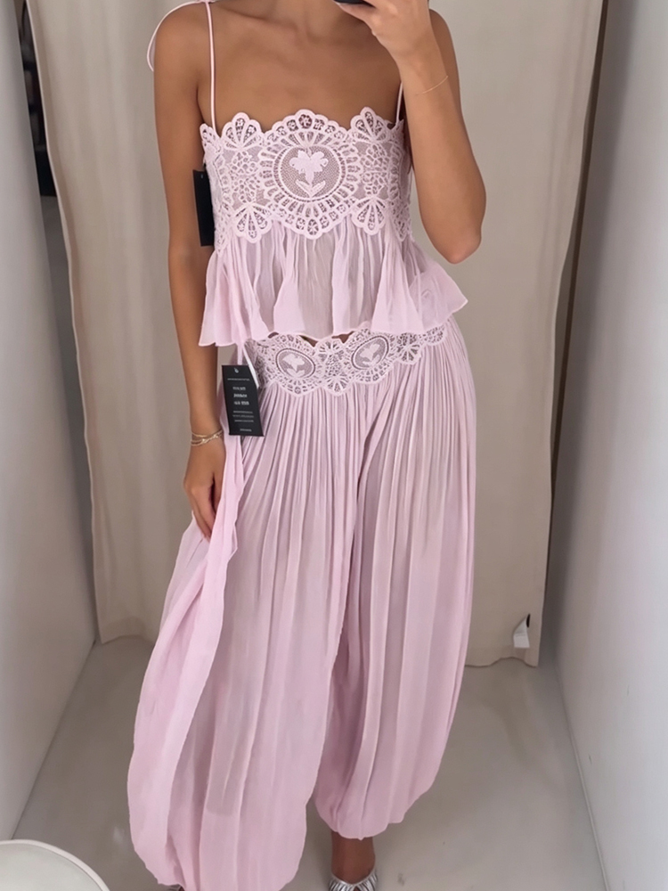 Strapless Bra Backless - Plaj Dantel Detaylı Kadın Yazlık Pantolon