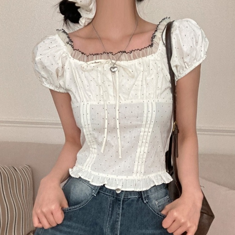 Corset Waist Cinch - Yazlık Tatlı Balon Kol Puantiyeli Kemerli