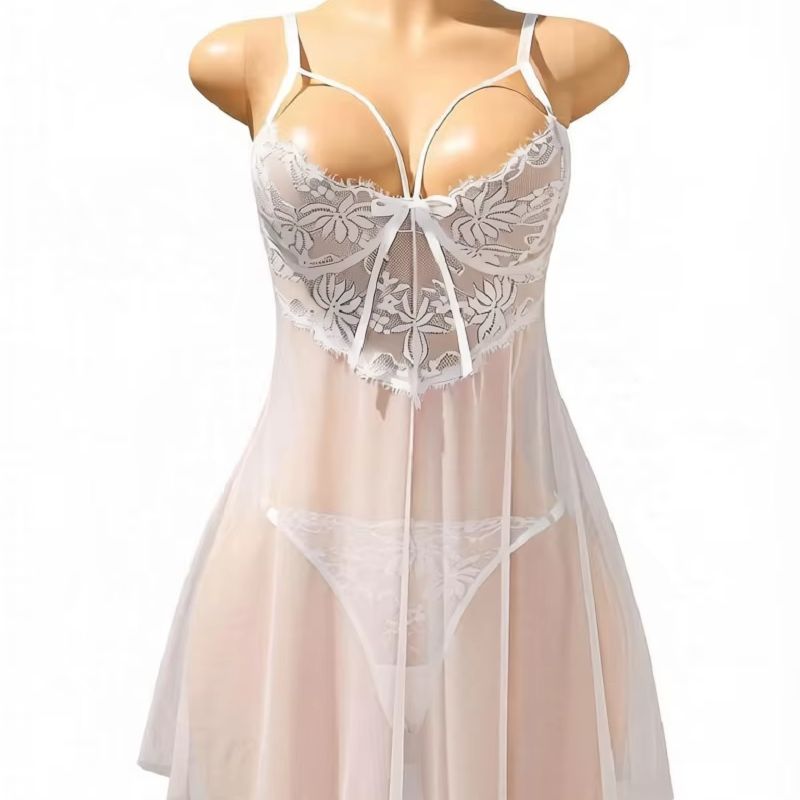 Babydoll Chemise Night - Kadın Beyaz Dantel Babydoll İç Çamaşırı