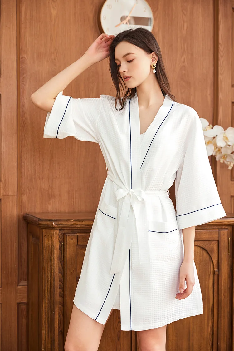 Robe Silk Women - Waffle Jakarlı % 100% Dut Ipek