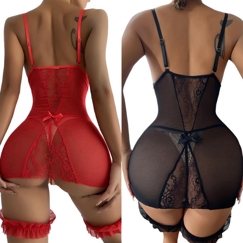Babydoll Chemise Night - Şeffaf V Yaka Askı Gece Elbisesi