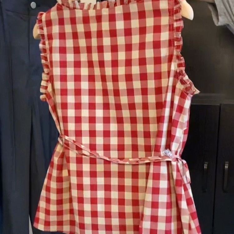 Retro Kırmızı Ekose Kolsuz Yel - Corset Waist Cinch incelemesi ve fiyatı
