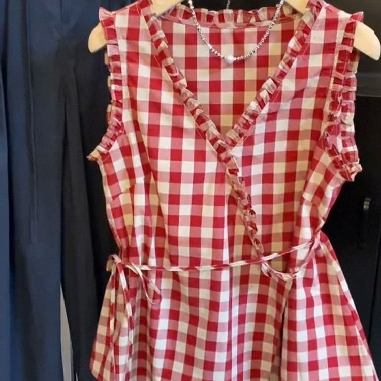 Retro Kırmızı Ekose Kolsuz Yel - Corset Waist Cinch incelemesi ve fiyatı