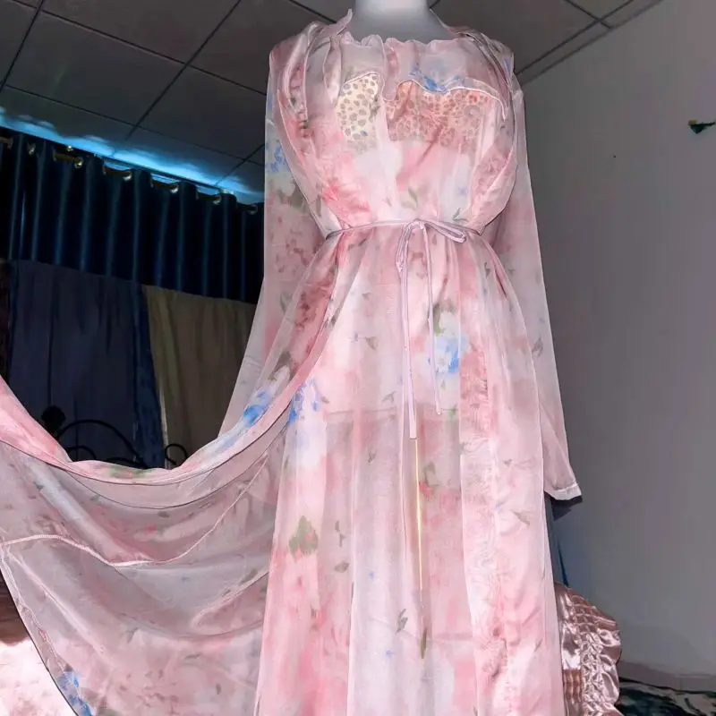 Pembe İpek Baskılı Askılı Gece - Robe Silk Women incelemesi ve fiyatı